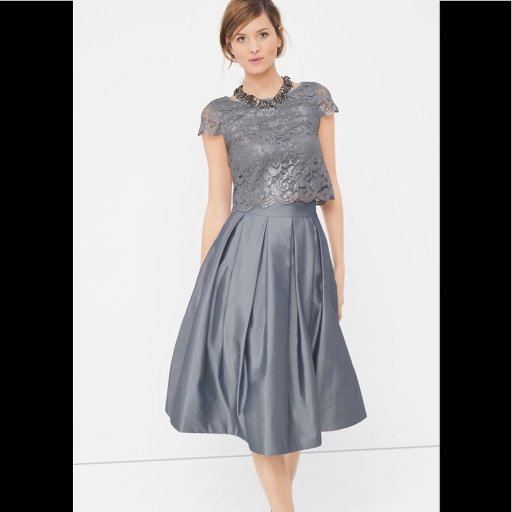 White House Black Market Silver Crop Top &Midi Set